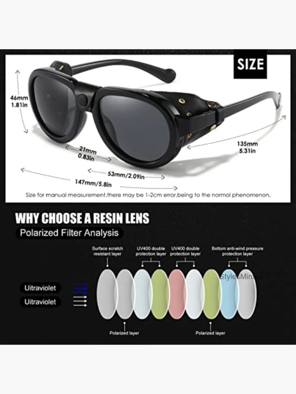 Aviator Steampunk Polarized Sunglasses with Leather Side Shield